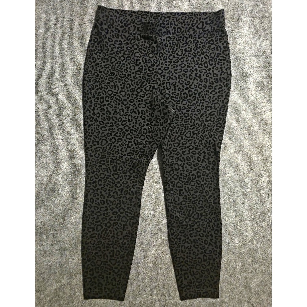 Maison Jules Womens 1X Black Gray Leopard Print Fitted Stretch Pants Leggings - Picture 2 of 6